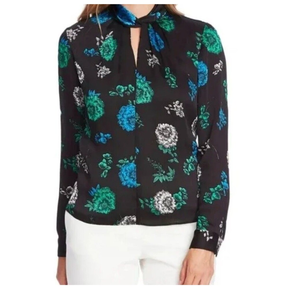 VINCE CAMUTO Women's Floral Lagoon Twist Neck Blouse Shirt Top 2X